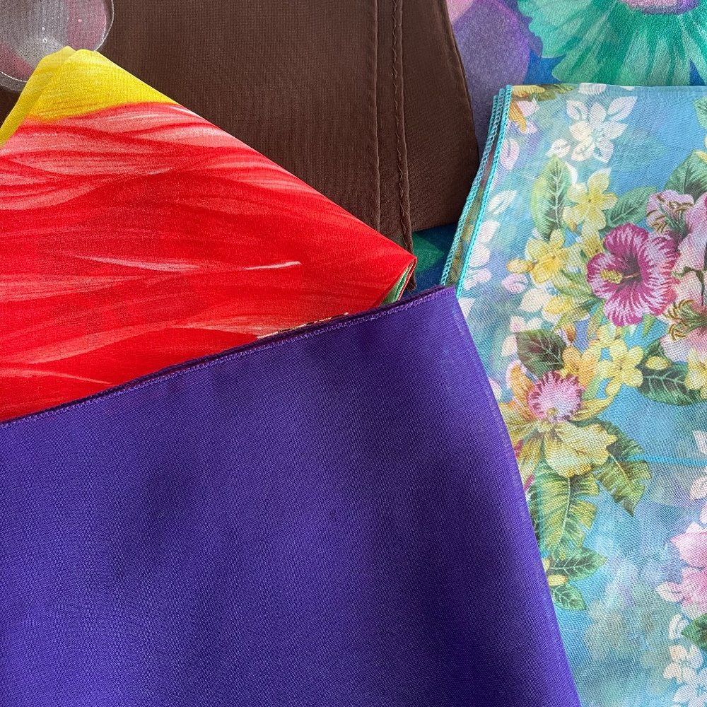 Lot of 5 silk scarves blue /red/green/purple/brown